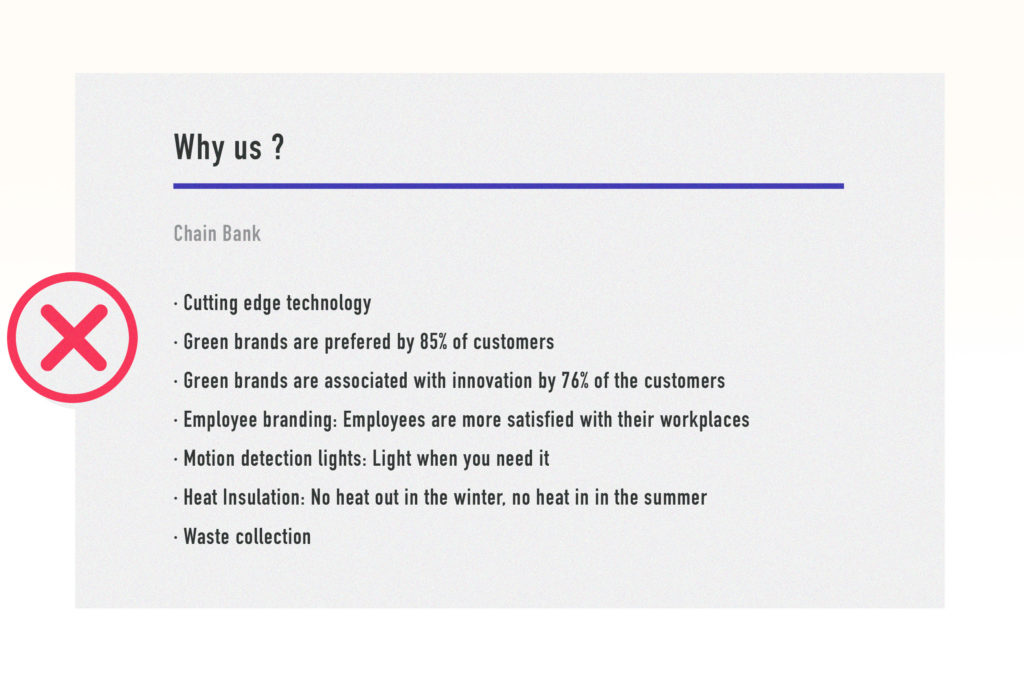 dull "about us" slide for a sales pitch (bad example)