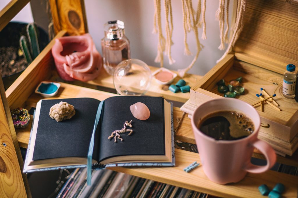 hippie home accessories with a pink coffee mug