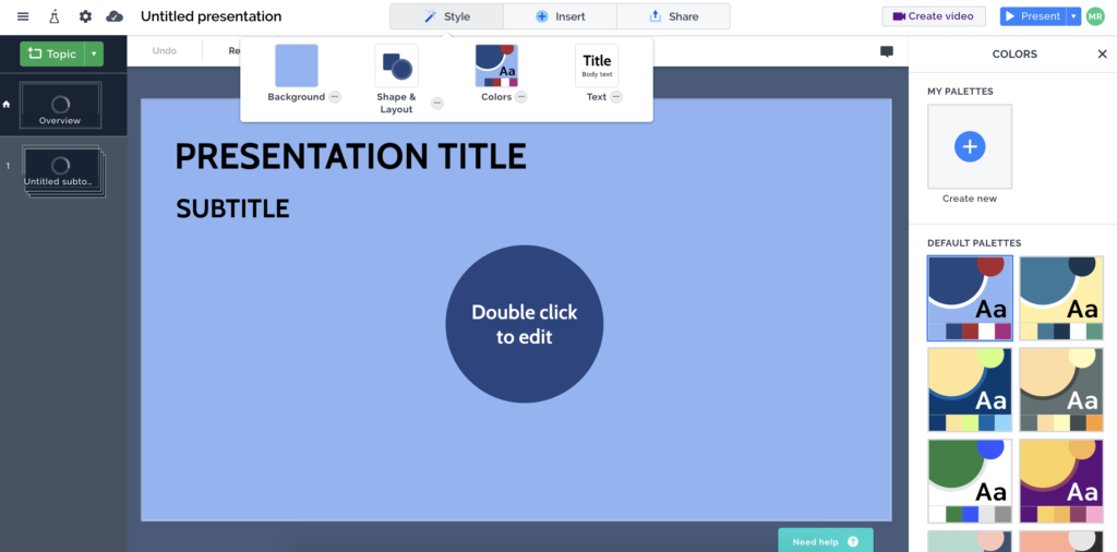 prezi editor color palette selector