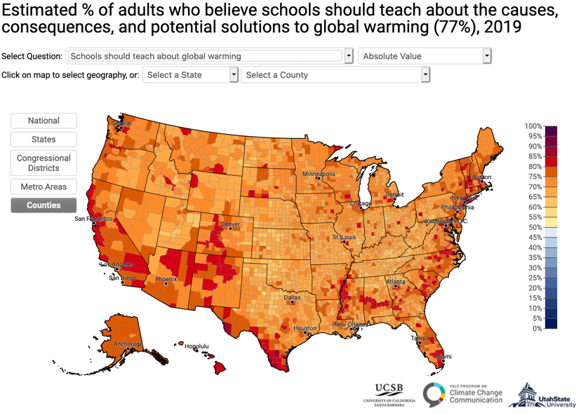 77% of US adults believe climate change should be taught in classrooms
