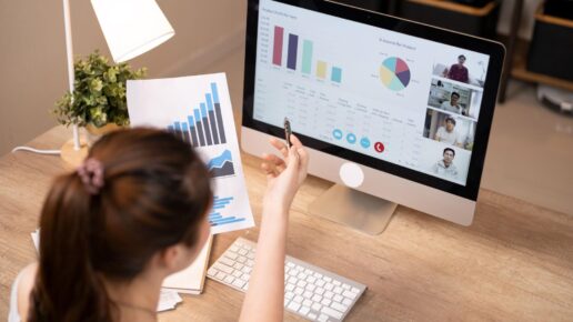 woman delivers video presentation online