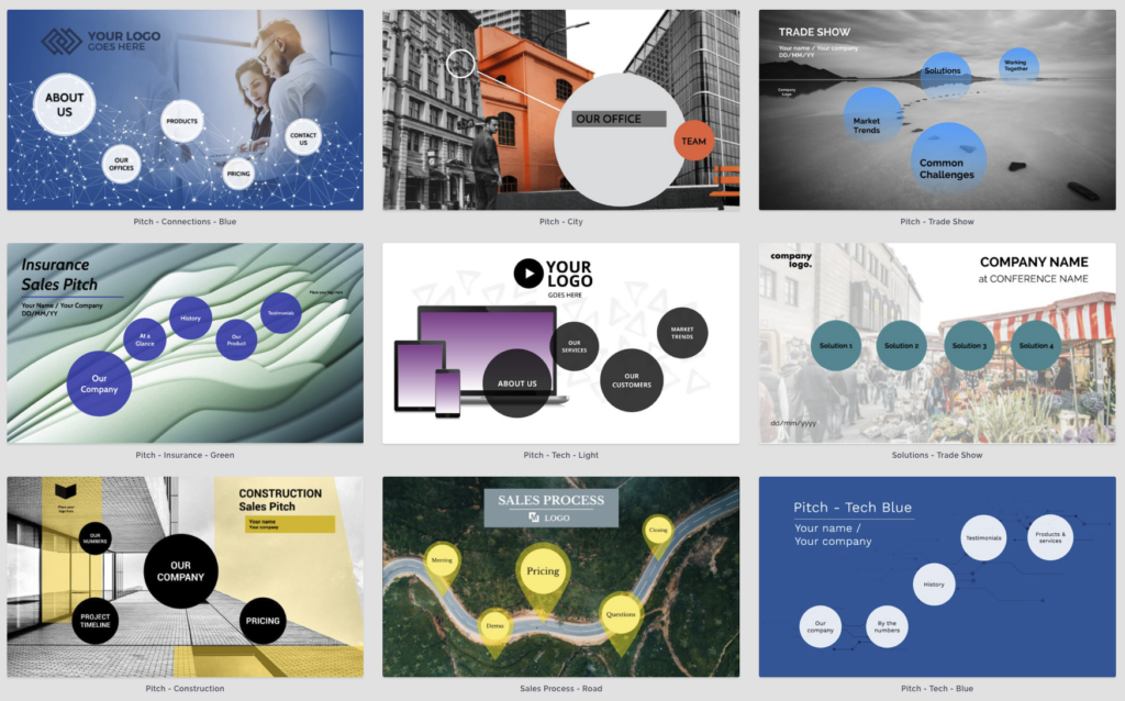 Prezi template gallery for persuasive presentations