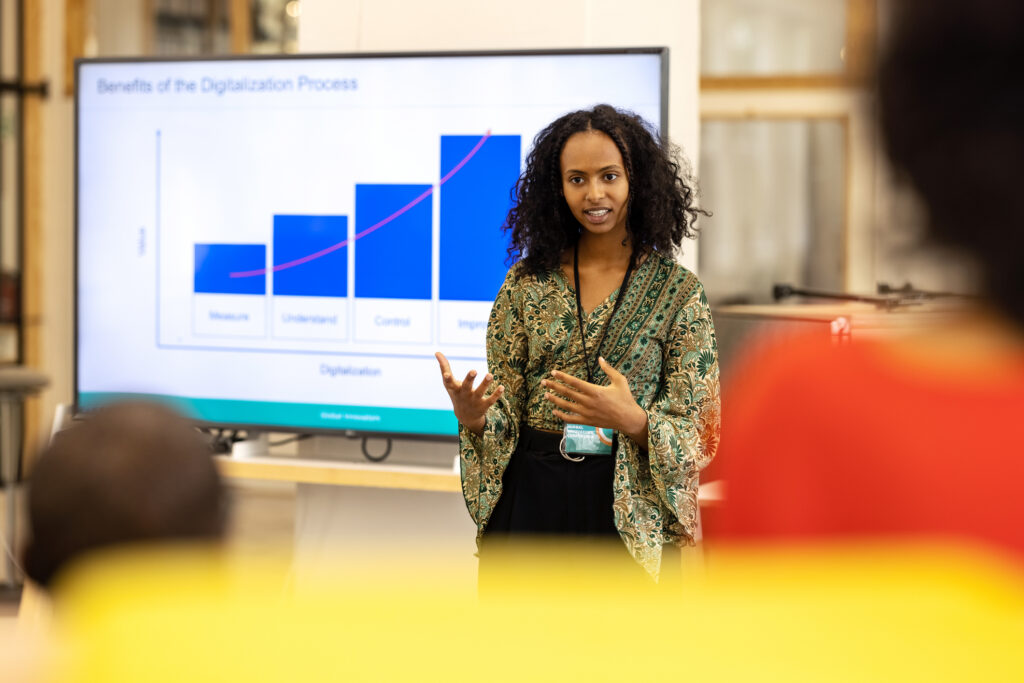 A woman presenting her business presentation