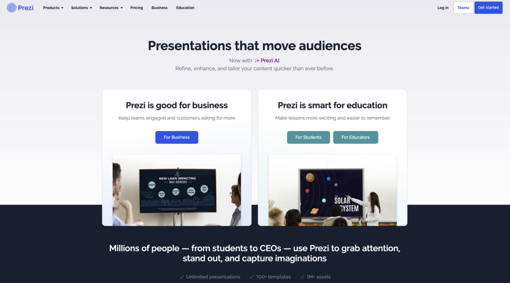 Prezi homepage 