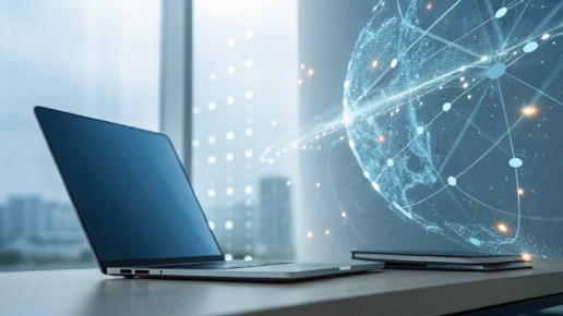 A laptop showing an AI topic for a presentation.