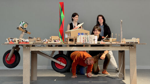 : The Somlai-Fischer installation is a physical manifestation of creative collaboration. This image shows how they all worked around a tabl, focusing on their own crafts.