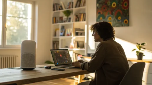 A man at a laptop exploring AI tools for learning and development.