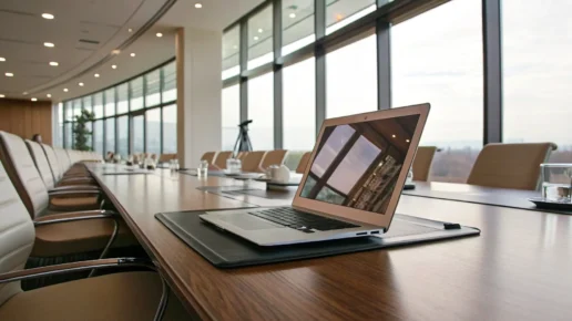 Board presentation ready on laptop.