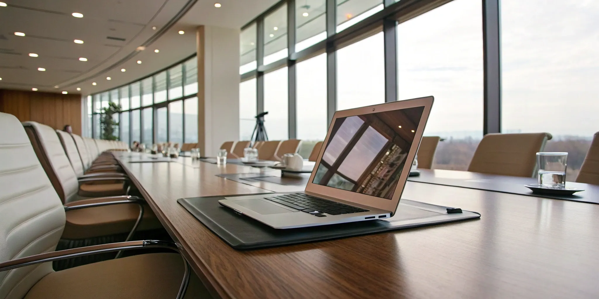 Board presentation ready on laptop.