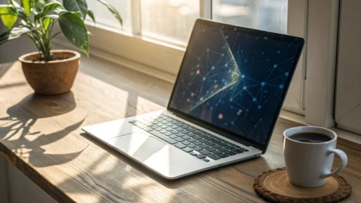AI tools for remote work displayed on a laptop on a desk.