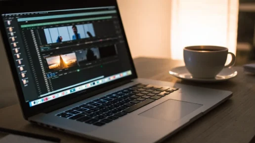 Training video maker software open on a laptop.