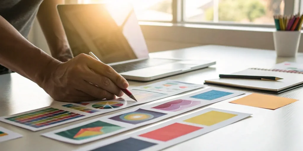 Designing a compelling deck presentation on a laptop.